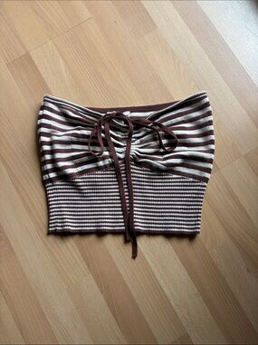 Brown and cream stripped tube top